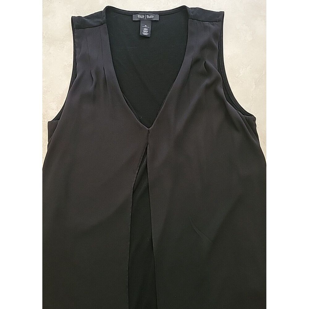 White House Black Market Womens Sleeveless overlay top Medium angled flyaway hem